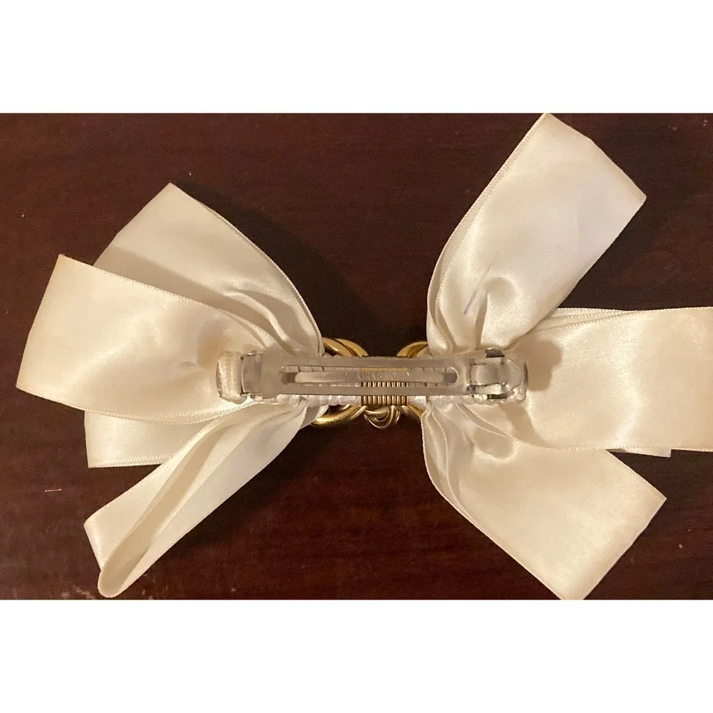 Kirks Folly Romance Bow Hair Barrette‎ Cream Ivory Gold France